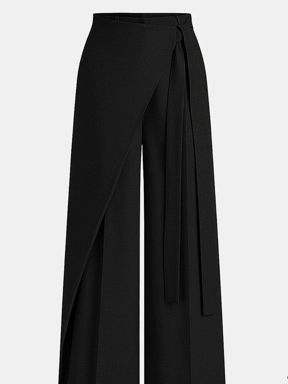Commense Black Wrap-Front Asymmetric Wide Leg Palazzo Pants